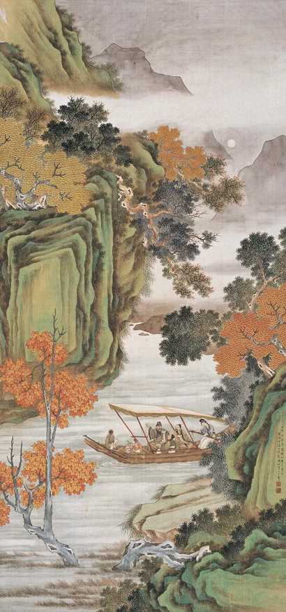 彭暘 1867年作 月夜泛舟 镜心